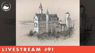 Drawing a German Castle in Pen & Ink 2/2 - LiveStream #91